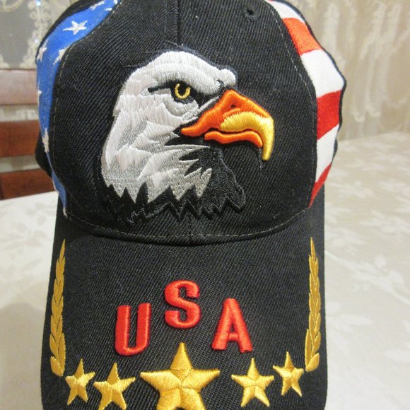 Black Cap USA Flag Eagle Stars  Embroidery Baseball Cap Master Cap - Picture 2 of 9